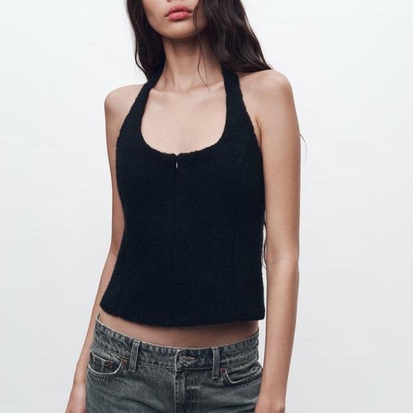 Zara Black Fitted Crop Tank Top - Picture 1 of 3
